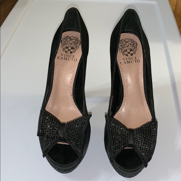 Black satin with rhinestones Vince Camuto heels - Picture 1 of 8